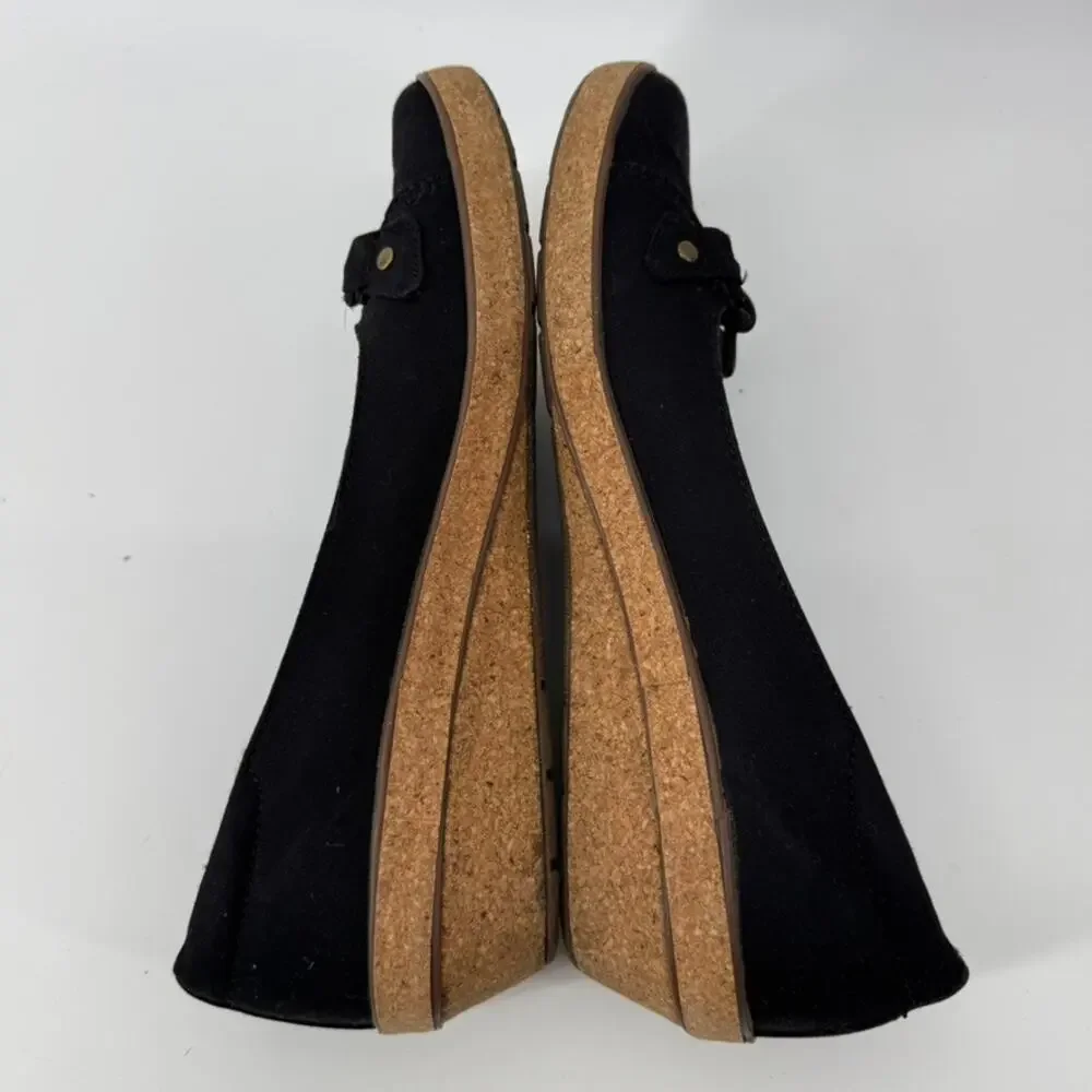 Grasshoppers Black Canvas Cork Wedge Ballet Flats Comfort Shoes Women 7.5M